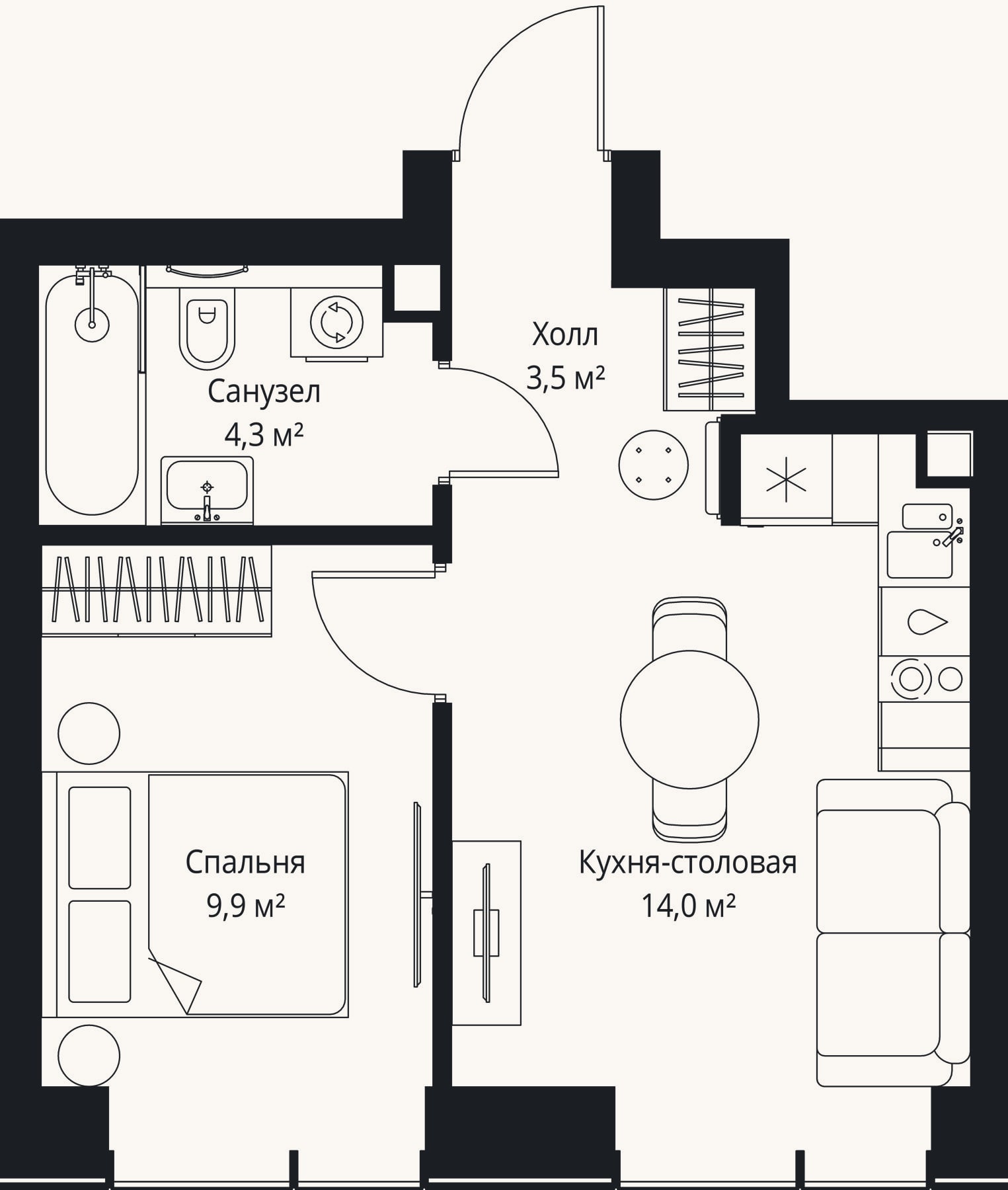 Планировка: 2-к, 31,7 м²