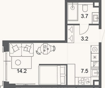 Планировка: Студия, 28,8 м²