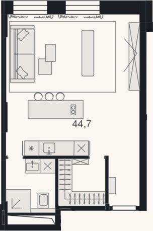 Планировка: Своб. план., 44,8 м²