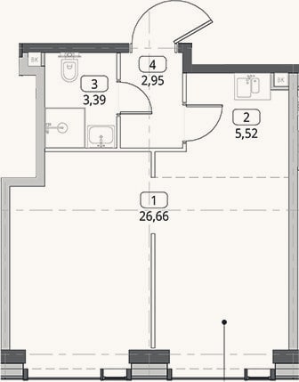 Планировка: Студия, 38,5 м²