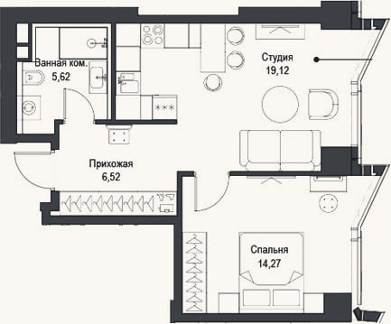 Планировка: 2-к, 45,5 м²