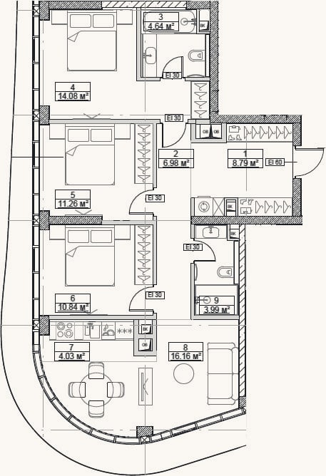 Планировка: 4+ к, 80,8 м²