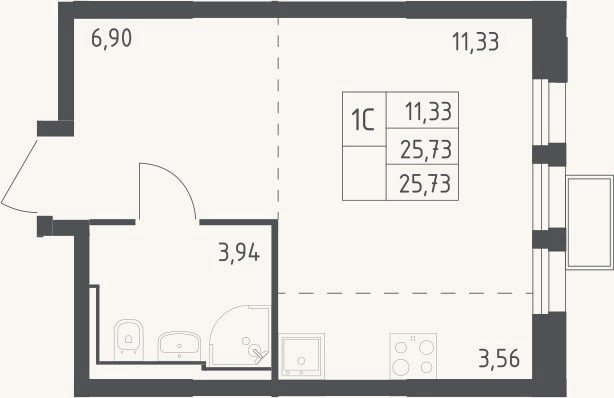 Планировка: Студия, 25,7 м²