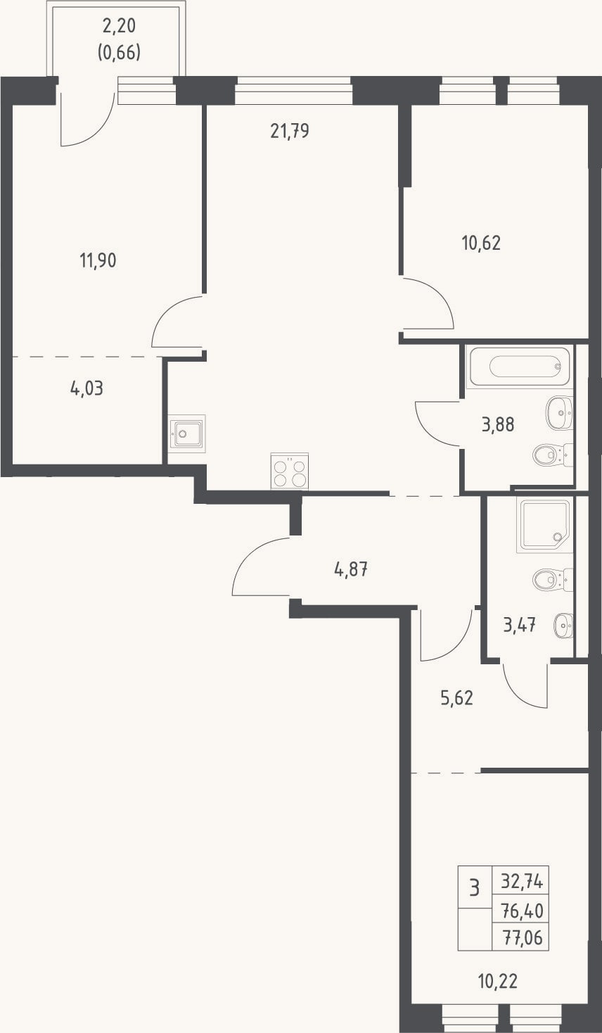 Планировка: 4+ к, 76,4 м²