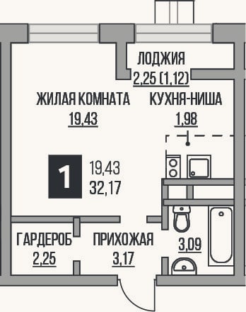 Планировка: Студия, 29,9 м²