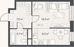 Планировка: Студия, 32,3 м²