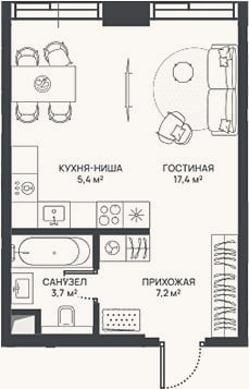 Планировка: Студия, 33,7 м²