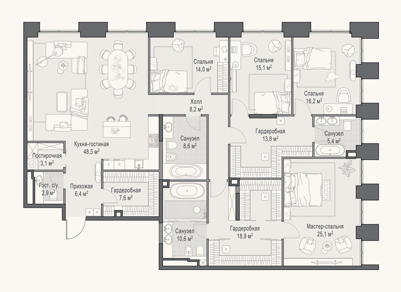 Планировка: 4+ к, 205,8 м²