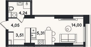 Планировка: Студия, 31,1 м²