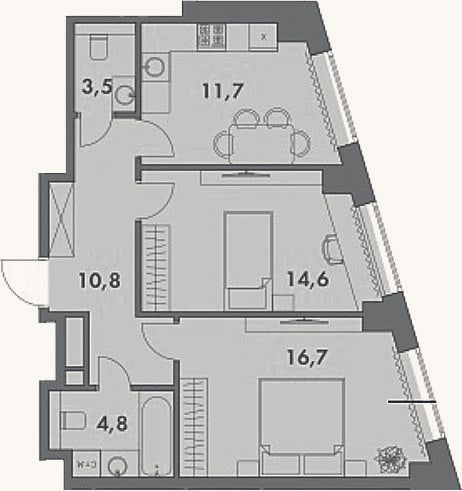 Планировка: 3-к, 62,1 м²
