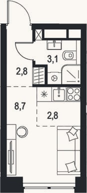 Планировка: Студия, 17,4 м²