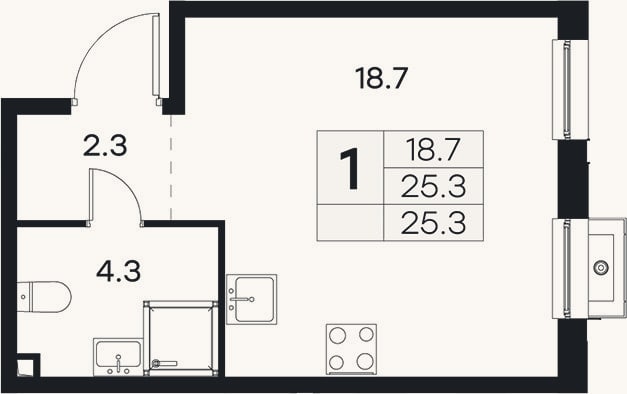 Планировка: Студия, 25,3 м²