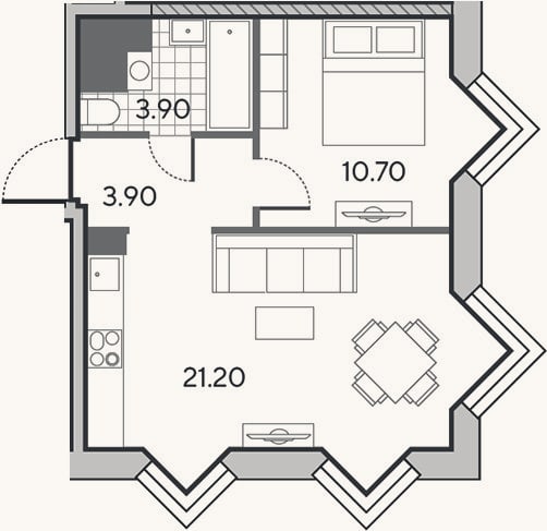 Планировка: 2-к, 39,7 м²