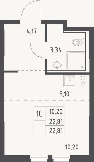 Планировка: Студия, 22,8 м²