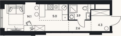 Планировка: Студия, 29,9 м²