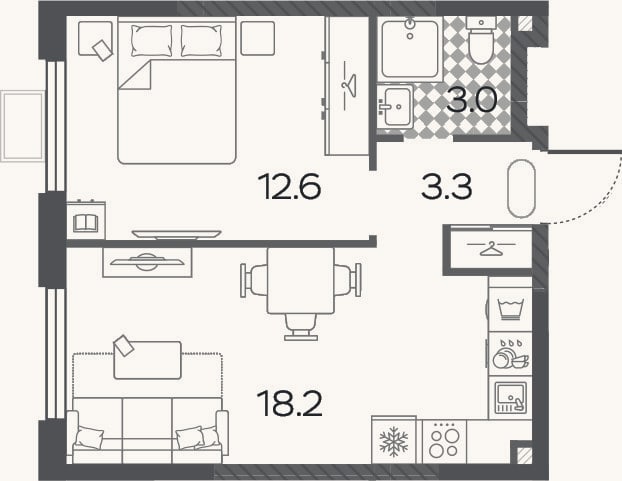 Планировка: 2-к, 37,1 м²