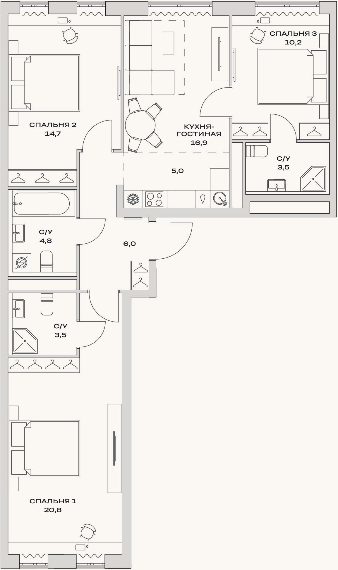 Планировка: 4+ к, 80,2 м²