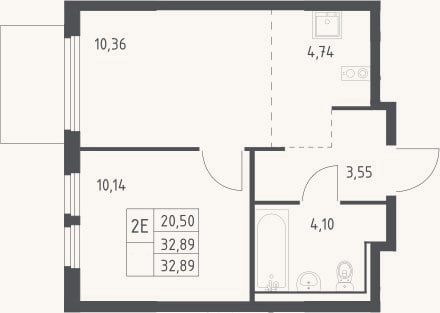 Планировка: 2-к, 32,9 м²