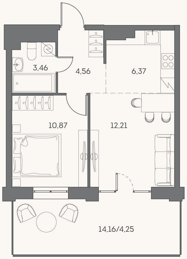 Планировка: 2-к, 37,5 м²