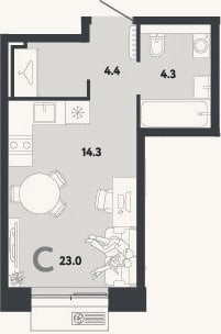 Планировка: Студия, 23 м²