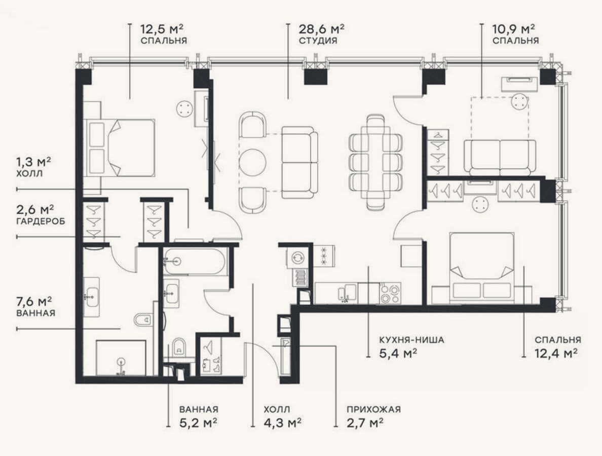 Планировка: 4+ к, 93,3 м²