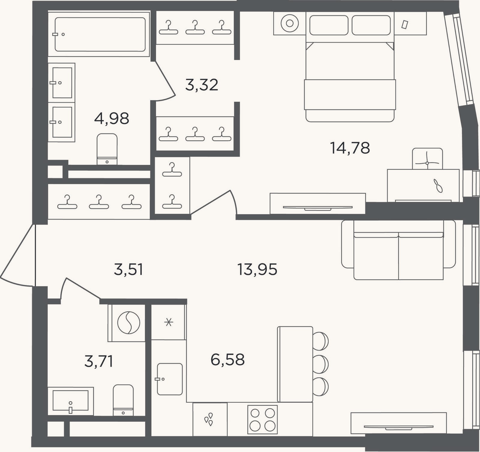 Планировка: 2-к, 50,8 м²