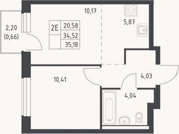 Планировка: 2-к, 34,5 м²