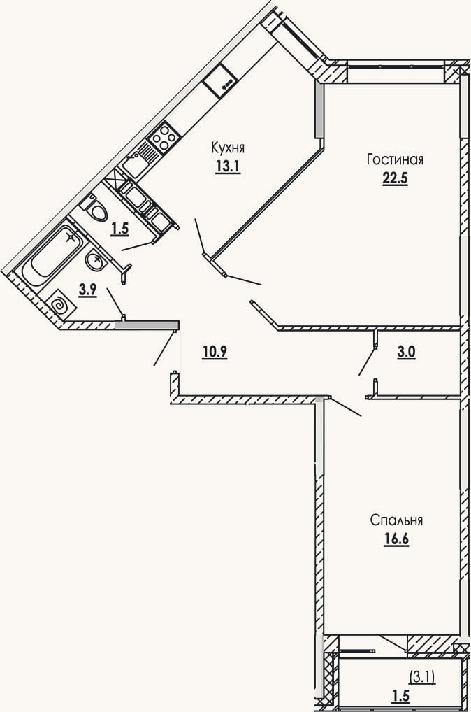 Планировка: 2-к, 71,5 м²