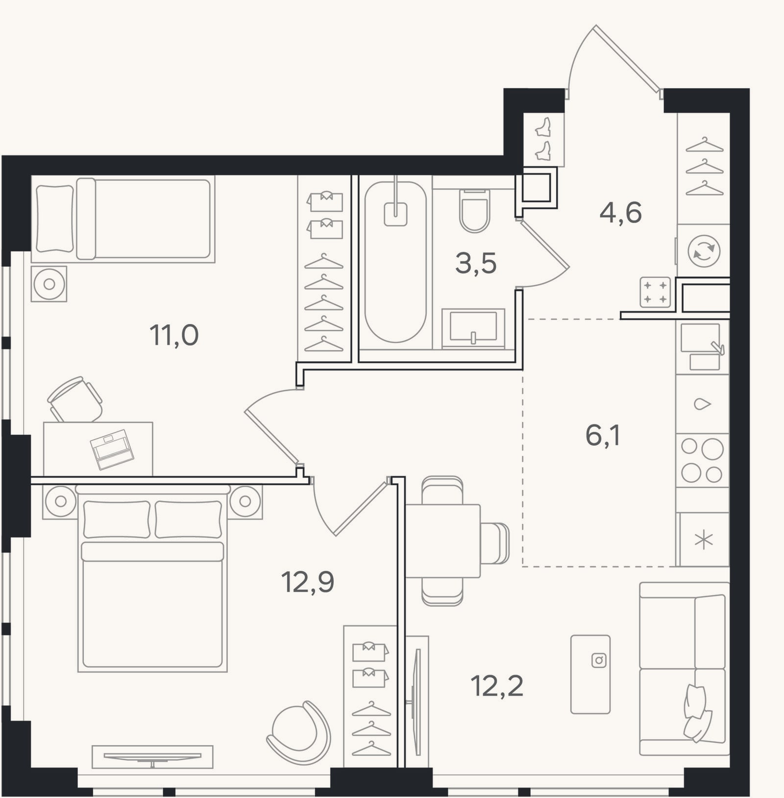 Планировка: 3-к, 50,3 м²