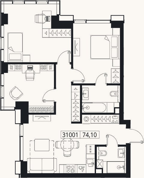 Планировка: 4+ к, 74,1 м²