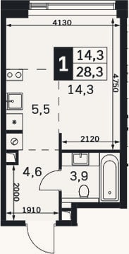 Планировка: Студия, 28,3 м²