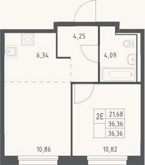 Планировка: 2-к, 36,4 м²