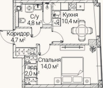 Планировка: 1-к, 35,9 м²