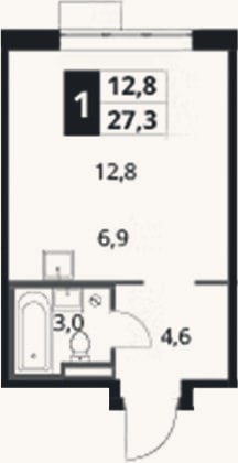 Планировка: Студия, 27,3 м²