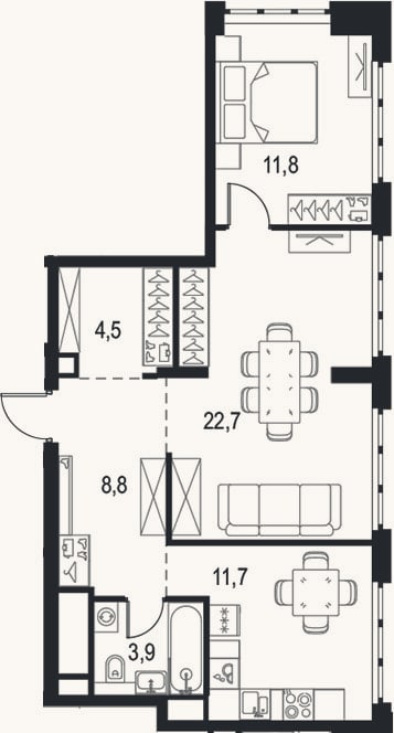 Планировка: 2-к, 63,4 м²