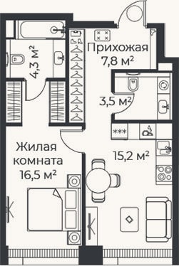 Планировка: 2-к, 47,3 м²
