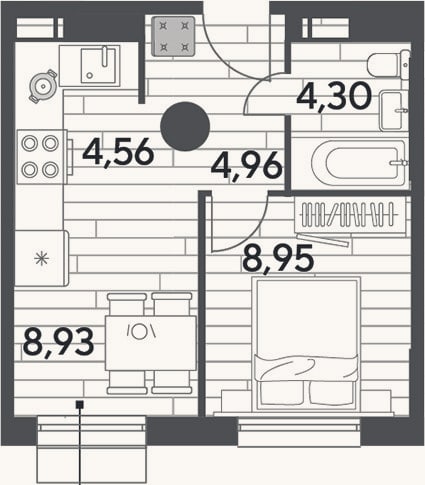 Планировка: 1-к, 31,7 м²