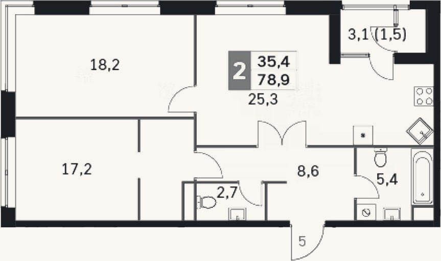 Планировка: 3-к, 75,3 м²