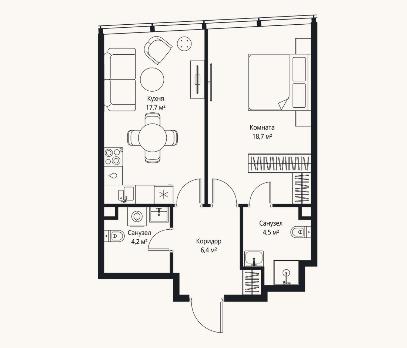 Планировка: 2-к, 51,5 м²