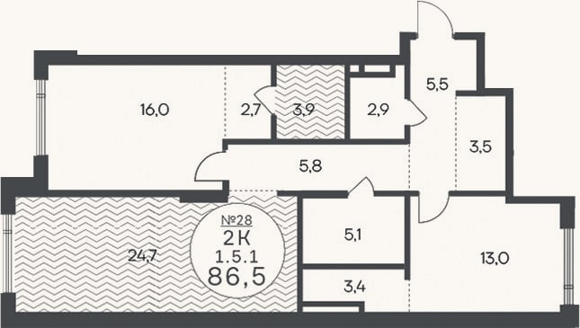 Планировка: 3-к, 86,5 м²