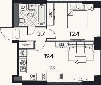 Планировка: 2-к, 39,7 м²