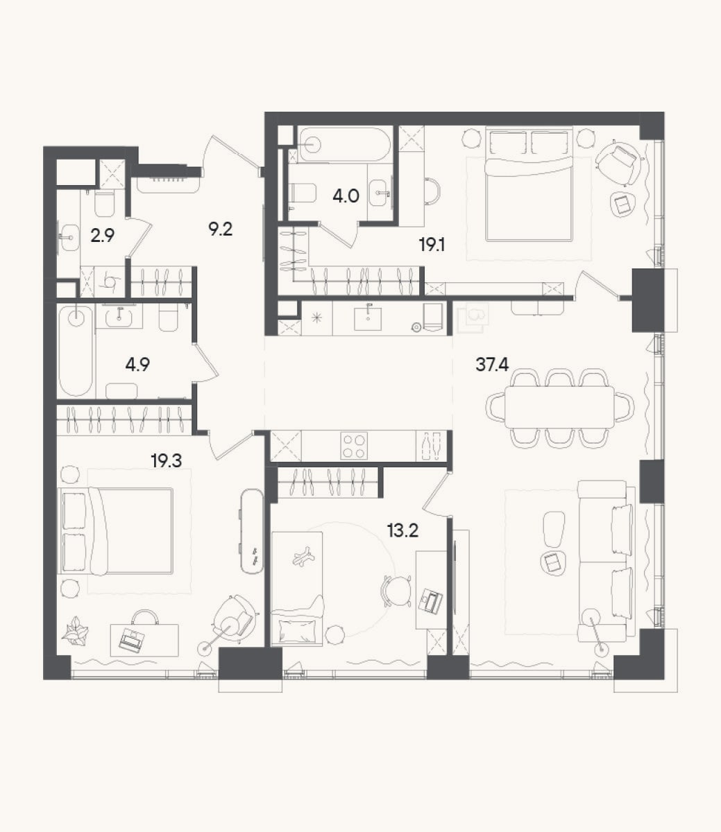 Планировка: 4+ к, 110 м²