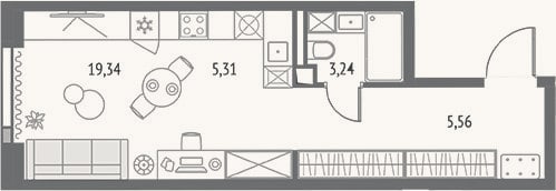 Планировка: Студия, 33,5 м²