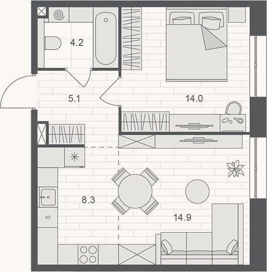 Планировка: 2-к, 46,5 м²
