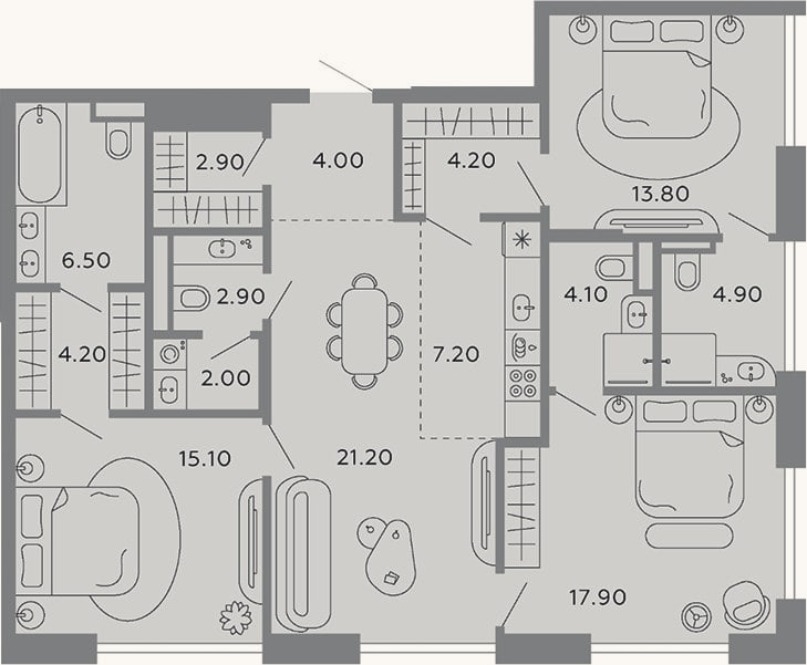 Планировка: 4+ к, 110,9 м²