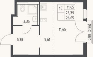 Планировка: Студия, 26,4 м²