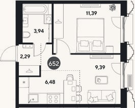 Планировка: 2-к, 33,5 м²