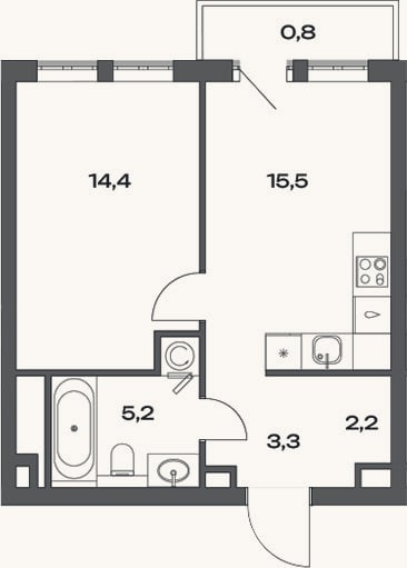 Планировка: 2-к, 40,7 м²