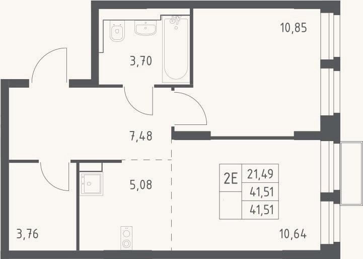 Планировка: 2-к, 41,5 м²