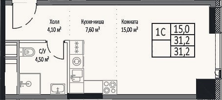 Планировка: Студия, 31,2 м²